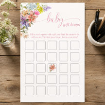 Watercolor Floral Baby Gift Bingo Baby Shower Game