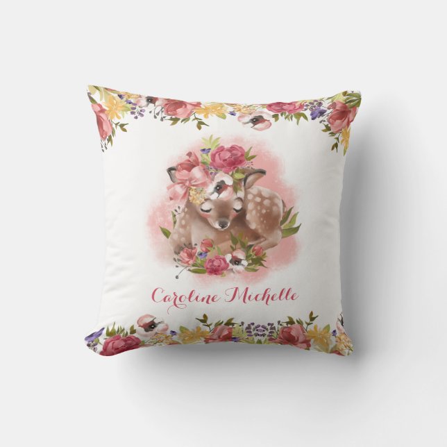 Watercolor Floral Baby Girl Personalised Cushion (Front)
