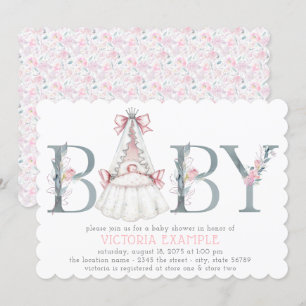 Watercolor Floral Baby Girl Shower Invitations