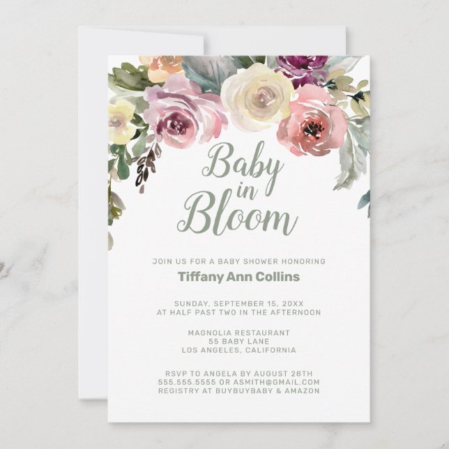 Watercolor Floral Baby in Bloom Baby Shower Invitation (Front)