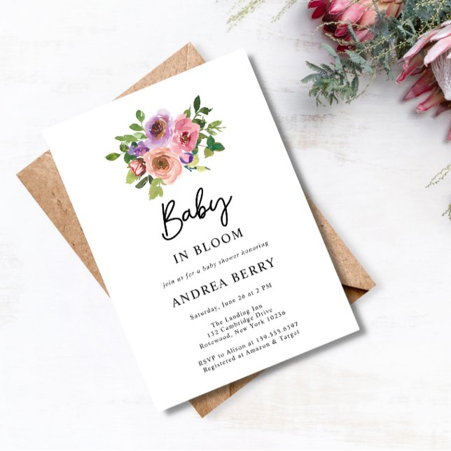 Watercolor Floral Baby in Bloom Baby Shower Invitation (Creator Uploaded)