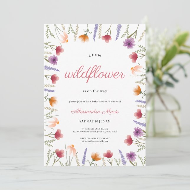 Watercolor Floral Baby in Bloom Baby Shower Invitation (Standing Front)