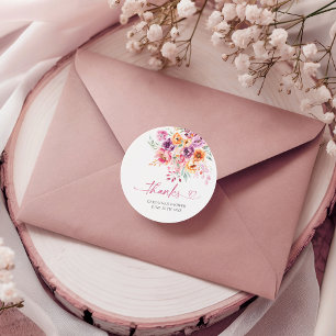 Watercolor Floral Baby In Bloom Round Thank You Fa Classic Round Sticker