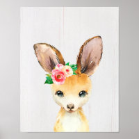 Watercolor Floral Baby Kangaroo Australian Animals