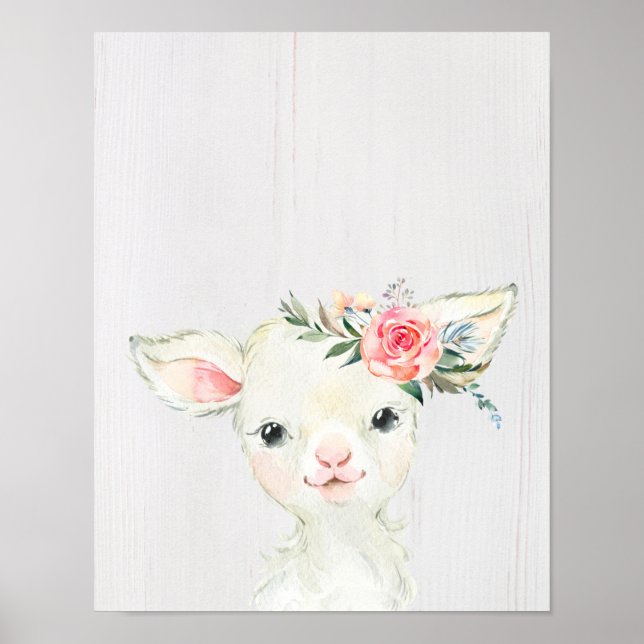 Watercolor Floral Baby Lamb Poster (Front)