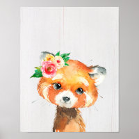 Watercolor Floral Baby Red Panda Animals
