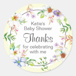 watercolor floral Baby Shower Classic Round Sticker