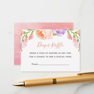 Watercolor Floral Baby Shower Diaper Raffle Card