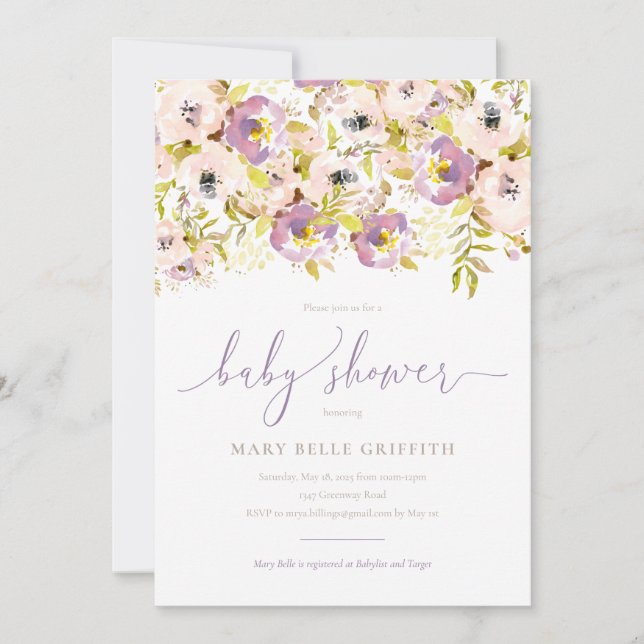 Watercolor Floral Baby Shower Invitation (Front)