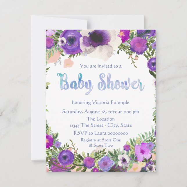 Watercolor Floral Baby Shower Invitation (Front)