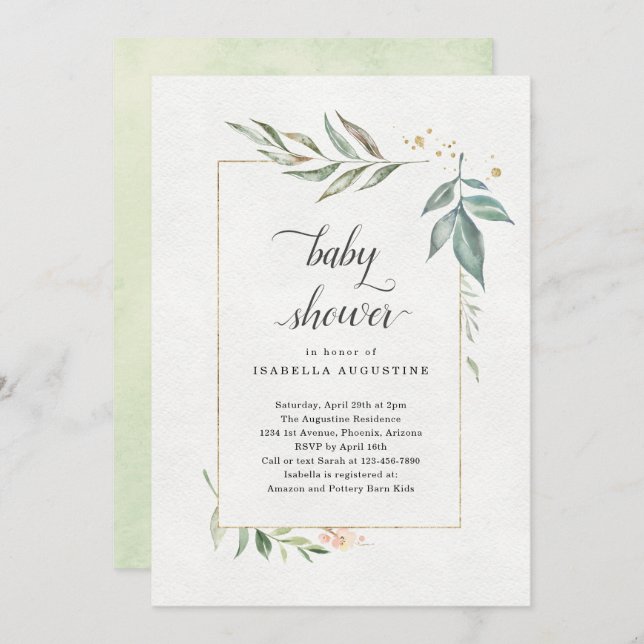 Watercolor Floral Baby Shower Invitation (Front/Back)