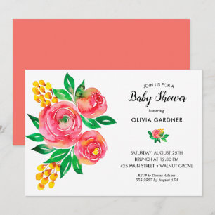 Watercolor Floral Baby Shower Invitation