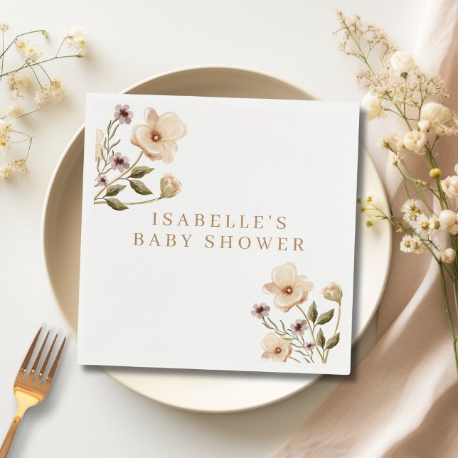 Watercolor Floral Baby Shower Paper Napkin (floral paper party napkins)