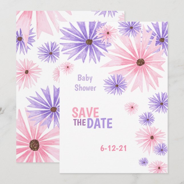 watercolor floral baby shower save the date card (Front/Back)