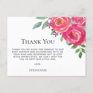 Watercolor Floral Baby Shower Thank You Postcard