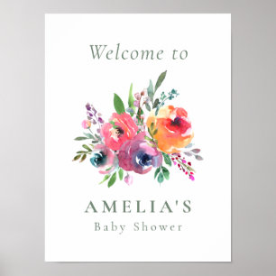 Watercolor Floral Baby Shower Welcome Sign