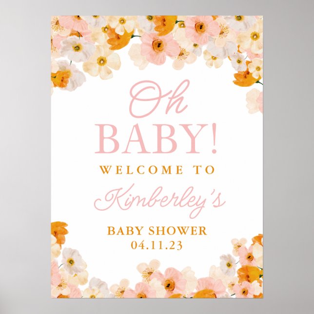 Watercolor floral baby shower Welcome Sign (Front)