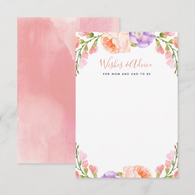 Watercolor Floral Baby Shower Wishes and Advice Invitation (Front/Back)
