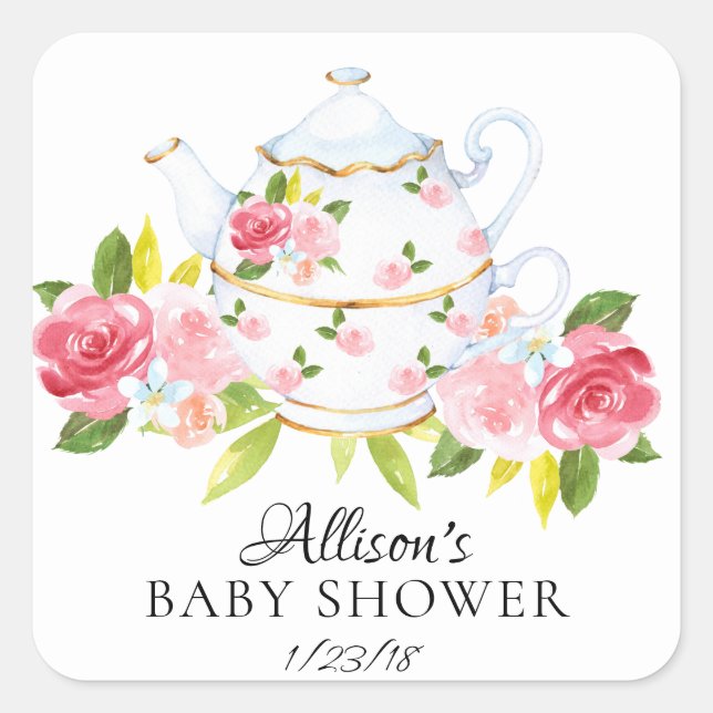Watercolor Floral BABY Tea Party Envelope Seal (Front)