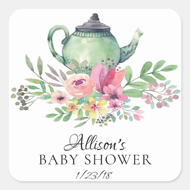Watercolor Floral Baby Tea Party Envelope Seal (Front)