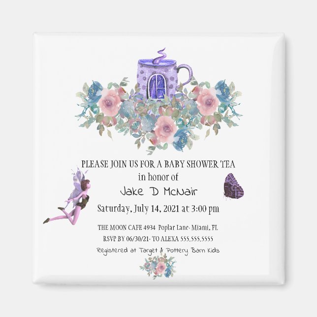 Watercolor Floral Baby Tea Party Invitation Magnet (Front)