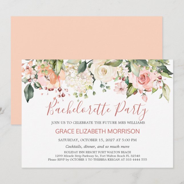 Watercolor floral Bachelorette Party Invitation (Front/Back)