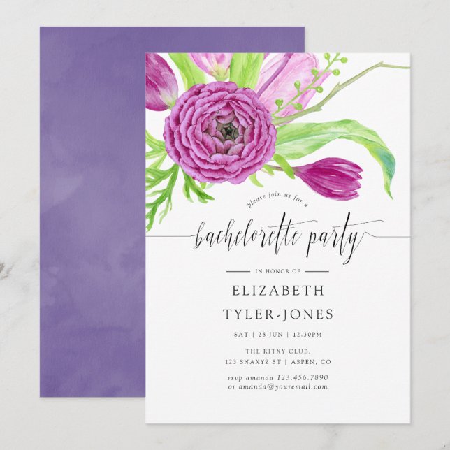 Watercolor Floral Bachelorette Party Invitation (Front/Back)