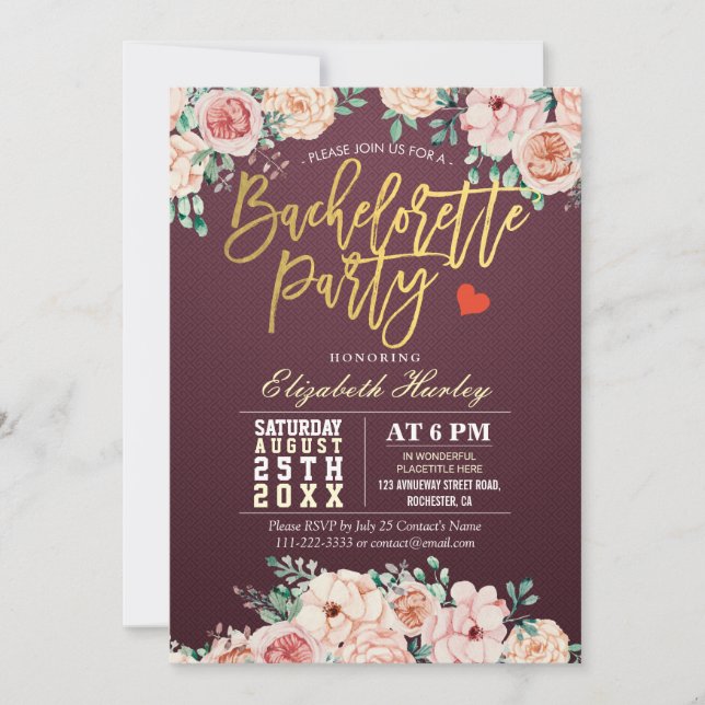 Watercolor Floral Bachelorette Party Invitation (Front)
