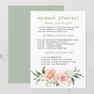 Watercolor floral Bachelorette Weekend Itinerary Invitation