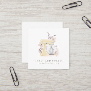 Watercolor Floral Bakery Pastry Chef Mixer Cake Square Business Card