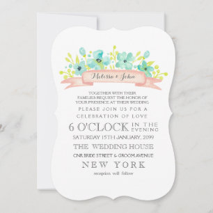 Watercolor Floral Banner Aqua Wedding Invite