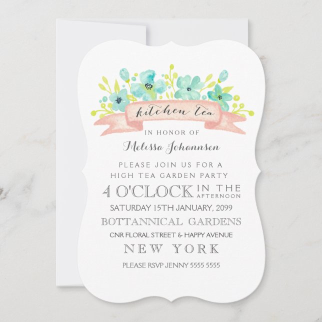 Watercolor Floral Banner Kitchen Tea Invite (Front)