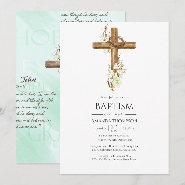 Watercolor Floral Baptism/ Christening/ Dedication Invitation (Front/Back)