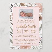 Watercolor floral Baptism / Christening Invitation