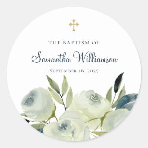 Watercolor Floral Baptism Classic Round Sticker