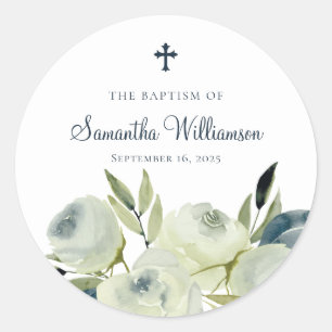 Watercolor Floral Baptism Classic Round Sticker