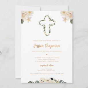 Watercolor Floral Baptism Invitation