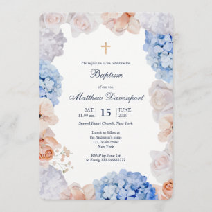 Watercolor Floral Baptism invitation boy and girl