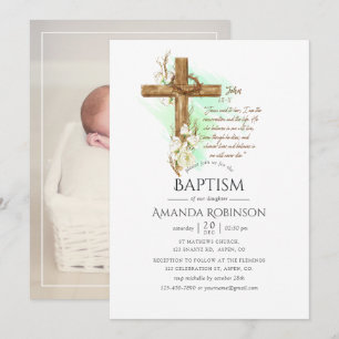 Watercolor Floral Baptism or Christening John Invi Invitation