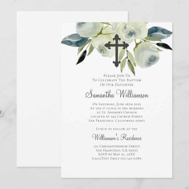 Watercolor Floral Baptismal Invitation (Front/Back)