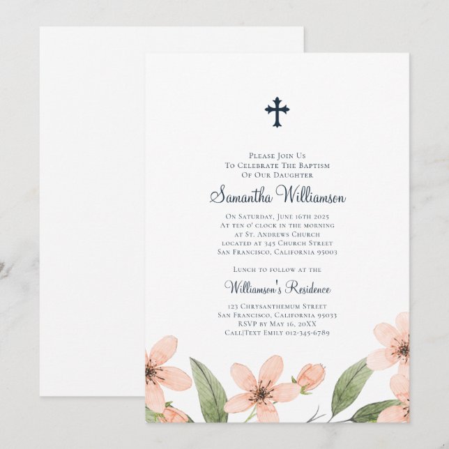 Watercolor Floral Baptismal Invitation (Front/Back)