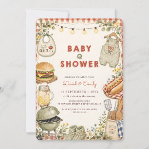Watercolor Floral Barbecue Baby Q Shower Invitation