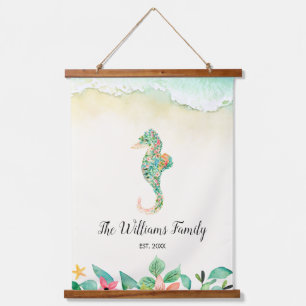Watercolor Floral Beach Seahorse Personalised Hanging Tapestry