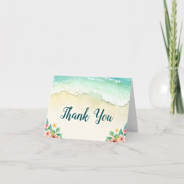 Watercolor Floral Beach Thank You Card (Front)