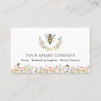 Watercolor Floral Bee Apiary Business Card