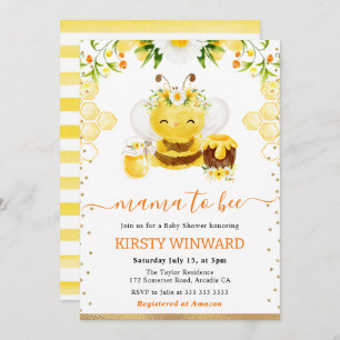 Watercolor Floral Bee Baby Shower Invitation