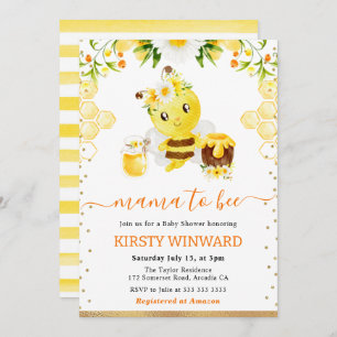 Watercolor Floral Bee Baby Shower Invitation