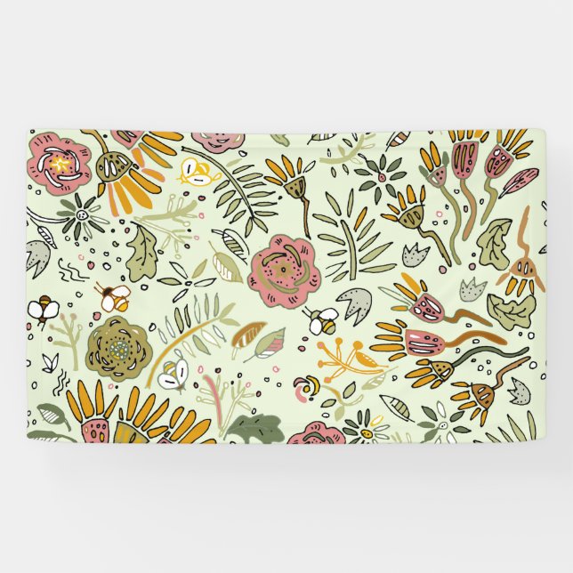 Watercolor Floral Bee Flowers Elegant Modern Banner (Horizontal)