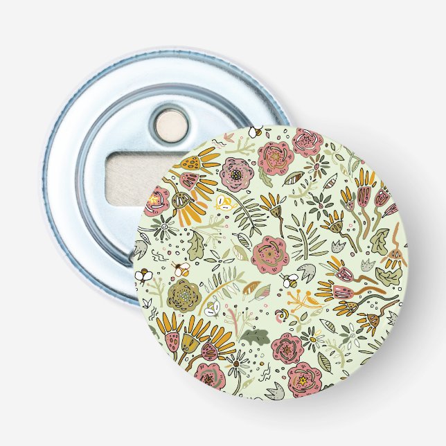 Watercolor Floral Bee Flowers Elegant Modern Bottle Opener (Front)