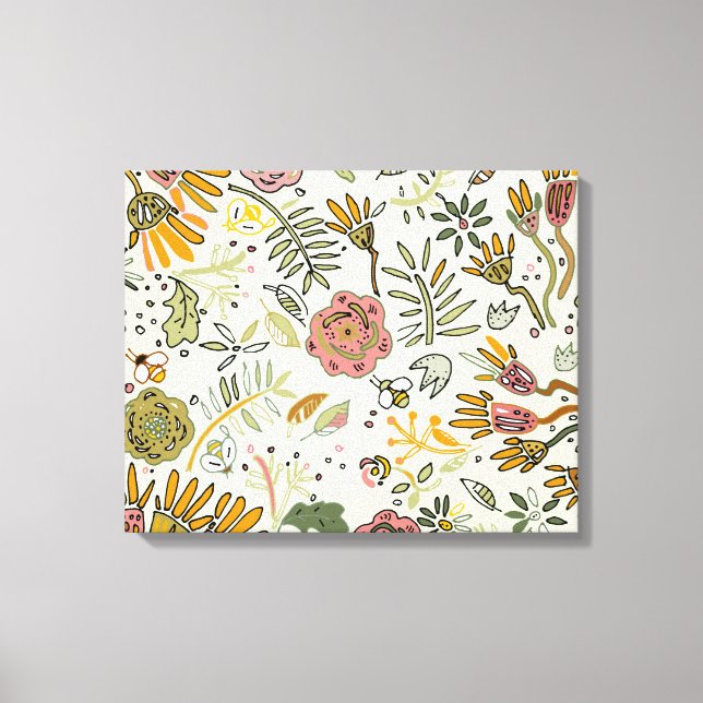Watercolor Floral Bee Flowers Elegant Modern Canvas Print (Front)